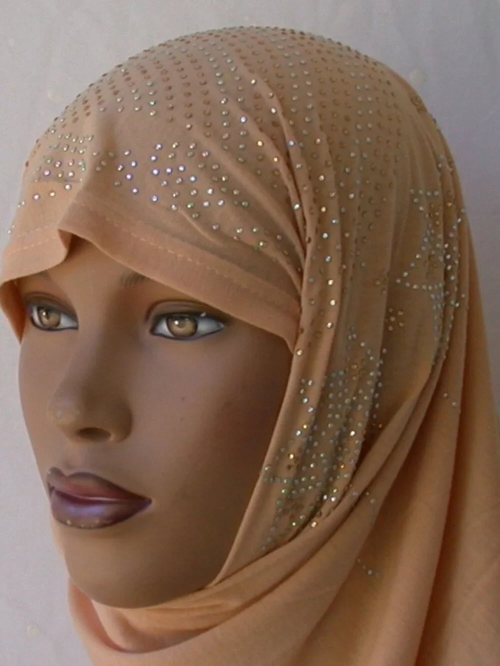 Women's Desert Sand Beige Rhinestone Fashion Jersey Scarf 28x70 Headwrap  Hijab
